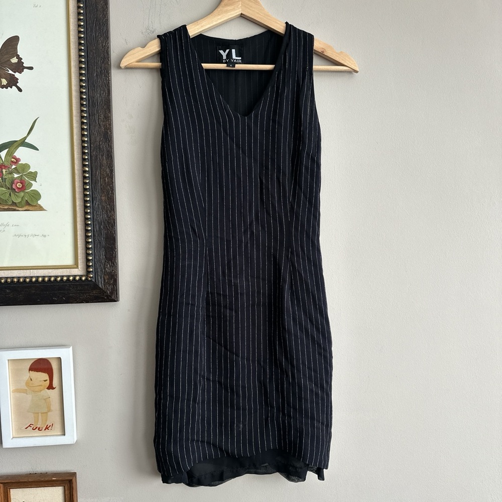 YL by Yair Pinstripe Sleeveless V-Neck Sheath Dress